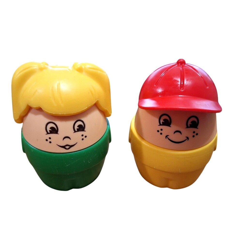 Lot of 2 Vintage Little Tikes Jumbo/Chunky People Girl Green Boy Yellow